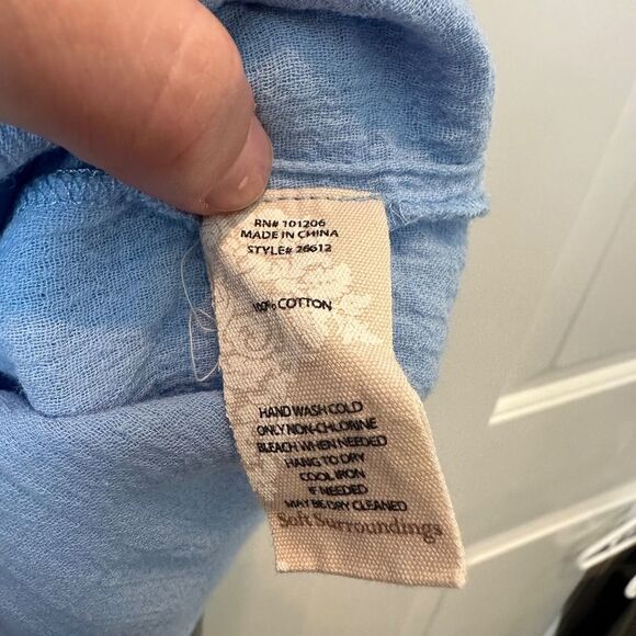 Soft Surroundings Blue 100% Gauzy Cotton Layered 3/4 Sleeve Blouse - Size L EUC - Picture 4 of 5